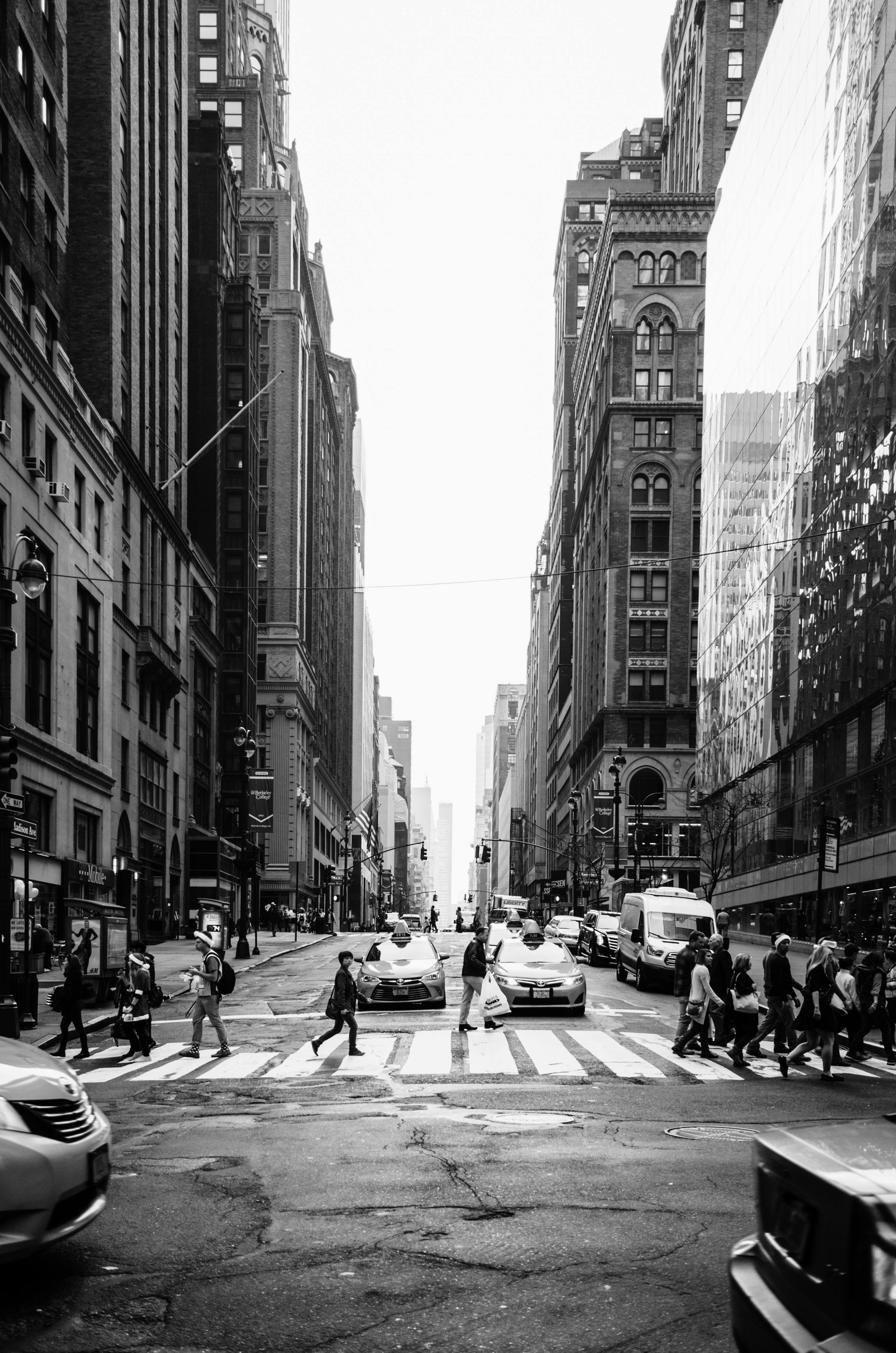 A high-contrast black and white image showing strong geometric shapes.