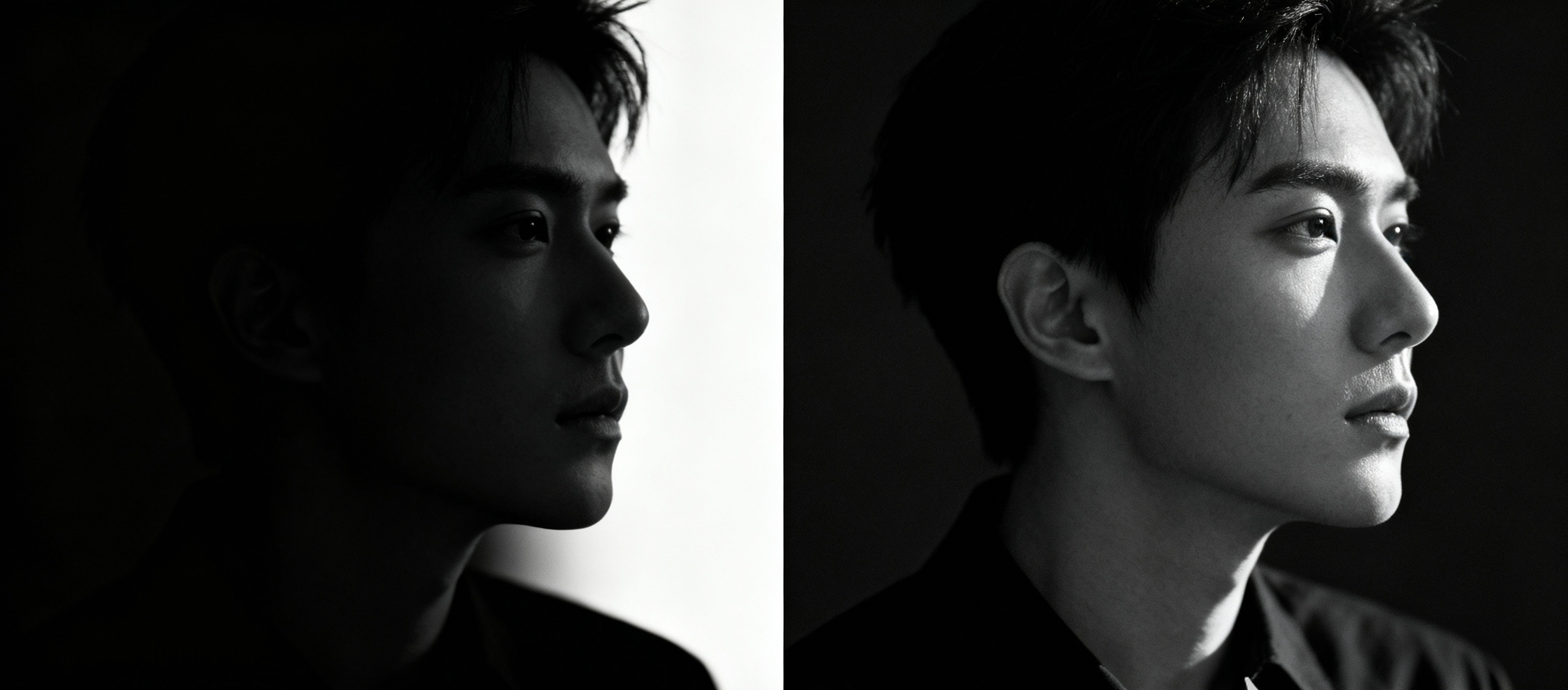 Side-by-side: Over-edited (harsh blacks, blown highlights) vs. properly balanced black and white